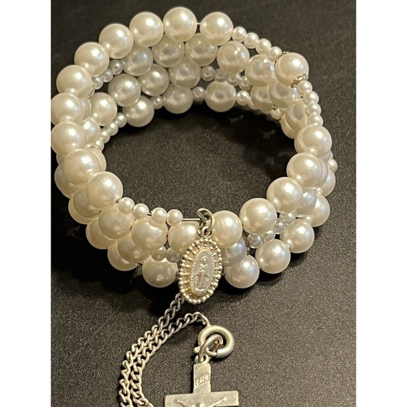 Vintage Sanmyro Faux Pearl Rosary Communion Wrap Bracelet With Box Japan - Picture 1 of 5